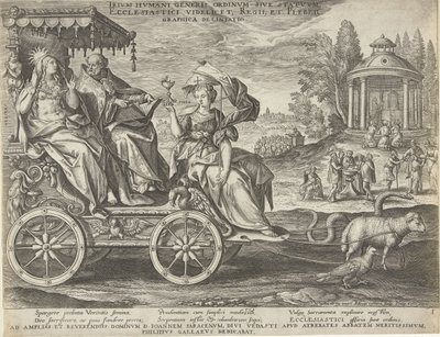 Allegory of the First Estate, engraved by Adriaen Collaert after Maarten de Vos and published by Philip Galle; dedicated to Jean Sarrazin by Maarten de Vos